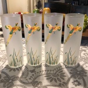 Vintage frosted flying wild birds highball glasses
